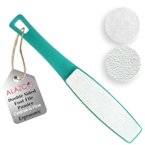 1 ALAZCO Double Sided Foot File Pumice Ergonomic Handle Scrubber Immediate Result Smooth Feet Heel Scraper Exfoliate Buffer Dead Skin Callus Corn Emery Fine & Coarse Pedicure Tool - color: Blue X1