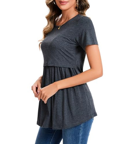 Sosolism Women's Maternity Nursing Shirts for Breastfeeding Ruched S-XXL - color: Dark Grey, size: XX-Large