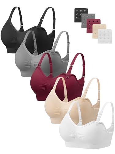 Angelhood Women Nursing Bras for Breastfeeding 5 Pack, Maternity Sleep Bra - color: 5 Pack Multicoloured L, size: X-Large