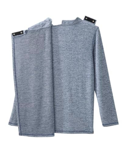Silvert's Men's Open Back Long Sleeve Henley Shirt, Adaptive Assisted Dressing Top with Snap Closures - color: River Heather, size: Large