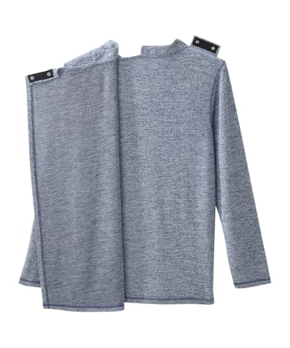 Silvert's Men's Open Back Long Sleeve Henley Shirt, Adaptive Assisted Dressing Top with Snap Closures - color: River Heather, size: Medium