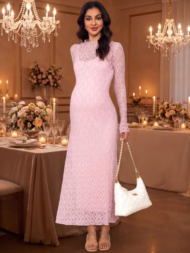 Maternity Dress Set Bodycon Lace Overlay & Inner Slip - color: Pink, size: Large