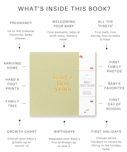 Lamare Baby First Year Book – Keepsake Baby Memory Book and Baby Scrapbook - color: Sage