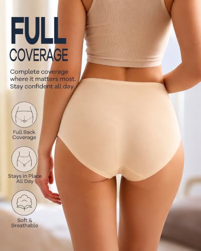 UNDER THE SEA Cotton Underwear Women High Waisted Full coverage Brief 5Pack - color: A Light Color, size: Large