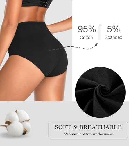 High Waisted Womens Underwear Cotton Tummy Control Postpartum Full Coverage Panties Stretch Briefs Black - color: Black, size: Small