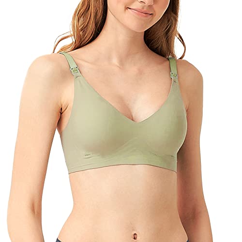 Mamaway Silky Seamless Nursing Maternity No Show Wireless Bra, Smooth, Cooling, Lightweight for Breastfeeding, Pregnancy - color: Green, size: Large
