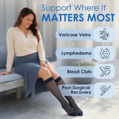 ABSOLUTE SUPPORT Sheer Womens Compression Socks 15-20 mmHg - color: Navy, size: X-Large