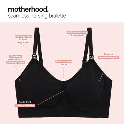 Motherhood Maternity Women's Wireless Clip Down Seamless Nursing Bra for Breastfeeding - color: Black Soot, size: Large