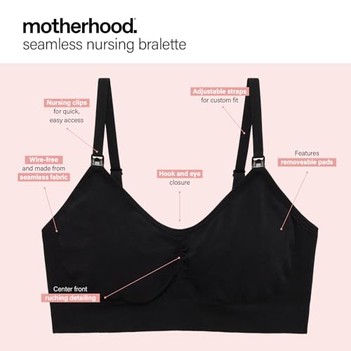 Motherhood Maternity Women's Wireless Clip Down Seamless Nursing Bra for Breastfeeding - color: Black Soot, size: X-Large