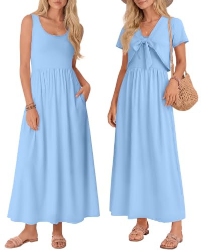 Women's Maxi Sundress Cropped Cardigan Set - color: Blue, size: XX-Large