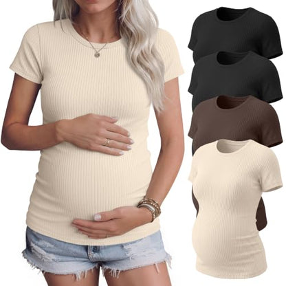 4 Pack Womens Maternity Shirts Work Tees - color: Apricot, Brown, Black, Black, size: Small