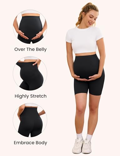 VALANDY Creamlush 4 Pack Comfy Maternity Biker Shorts Over the Belly 5" - color: 4 Packs - Black*4, size: Medium