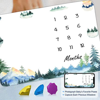 Forest Mountain Monthly Milestone Blanket 48x40in Growth Chart Photo Gift - color: Forest