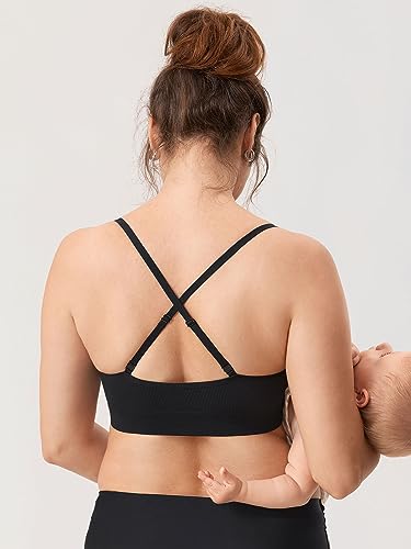 MOMANDA Ribbed Nursing Bras for Breastfeeding - color: Black, size: XX-Large