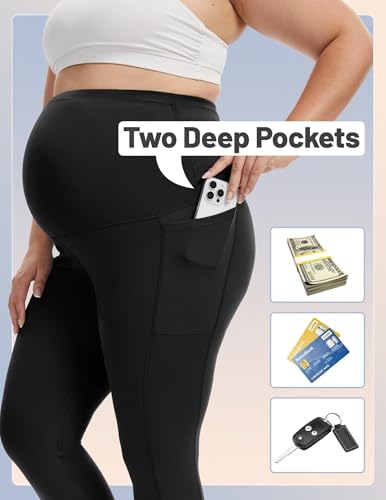 Happy.angel Plus Size Maternity Leggings with Pockets,Women Pregnancy Pants - color: Olive, size: X-Large