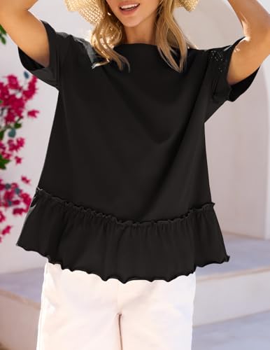 MEROKEETY Women's 2026 Summer Short Sleeve Peplum Casual Ruffle Tops - color: Black, size: X-Large