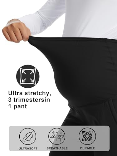 Women's Maternity Scrub Pants with 6 Pockets & 4-Way Stretch - color: Black, size: 3X-Large