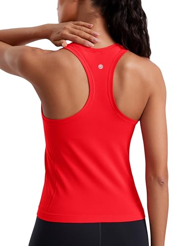 CRZ YOGA Seamless Racerback Tank Waist Length - color: Deep Red, size: Medium