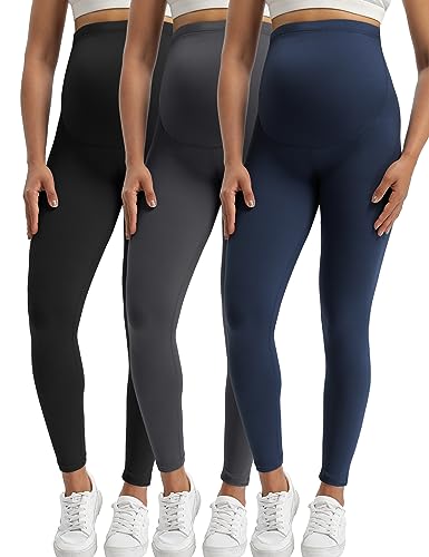 Buttergene Maternity Leggings Buttery-Soft 28'' Maternity Yoga Pants - color: 3pack Black/Darkgrey/Navy, size: X-Large
