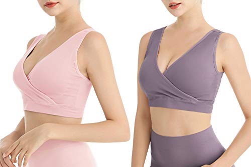 Lemef Nursing Sleep Bras Wirefree Maternity Breastfeeding Bras 3 Pack - color: No Padding Pink&purple&blue, size: Large