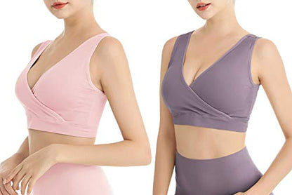 Lemef Nursing Sleep Bras Wirefree Maternity Breastfeeding Bras 3 Pack - color: No Padding Pink&purple&blue, size: Large