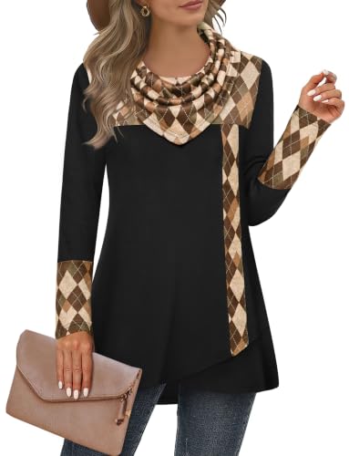 Furnex Women's Long Sleeve Cowl Neck Tunic Top Casual Pullover Sweatshirt - color: Diamond, size: X-Large