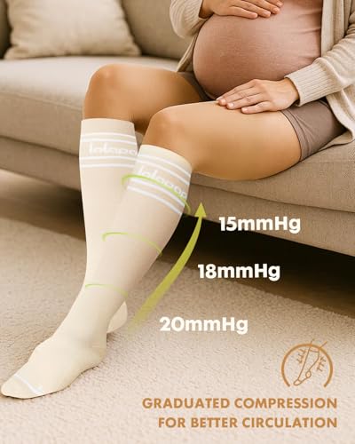 Thick Soft Cotton Compression Socks - color: Pink and Beige, size: Large-X-Large