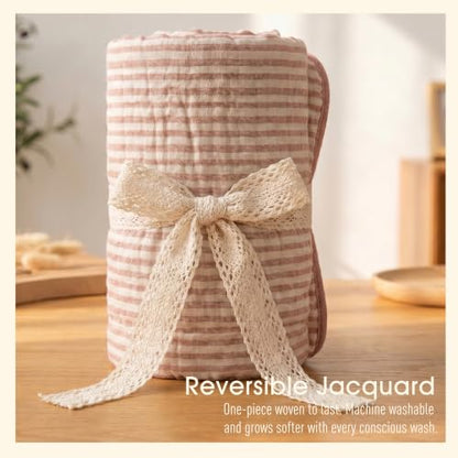 Ultra Soft Muslin Baby Blanket - Organic Cotton Blend (Pink Stripe) - color: Dusty Pink Stripes
