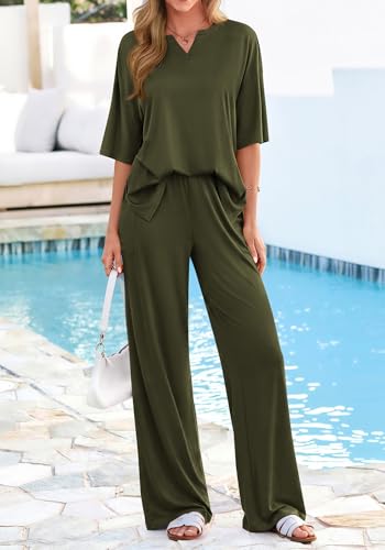 KIRUNDO Two Piece Sets for Women 2026 Summer Lounge Set - color: Army Green, size: Large
