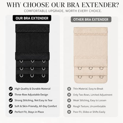 10PCS Bra Extenders 3 Hook Elastic Bra Extension Strap Extender Set for Women, Nylon & Stainless Steel BraAccessories, White, Skin, Black
