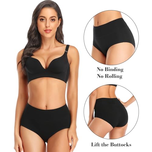 Womens Tummy Control Underwear Cotton High Waisted Full Briefs - color: 5 Pack,black, size: Small