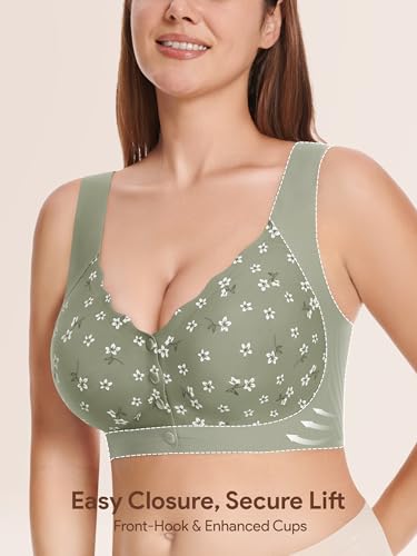 Wireless Front Close Bras for Women, Jelly Post Surgery Push Up Bralettes - color: Green, size: Large