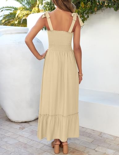 ZESICA Womens Summer Boho Spaghetti Strap Maxi Dress - color: Lightyellow, size: X-Large