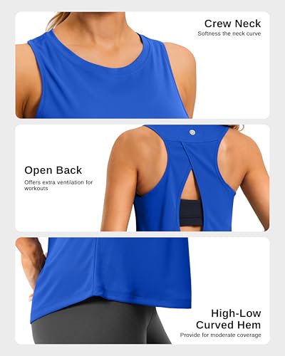 G Gradual Women's Workout Tops Open Back Athletic Tank Tops Running Shirts - color: Blue, size: Small