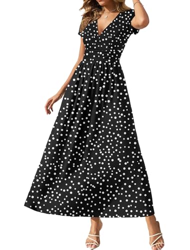 Gracyoga Women's Dresses 2026 Short Sleeve Wrap Maxi Dress with Pockets - color: Black Dot, size: X-Large