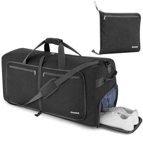 Gonex 80L Foldable Travel Duffle Bag with Shoe Compartment, Lightweight - color: Dark Grey, size: 80L