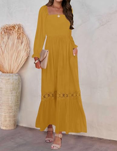 ZESICA Women's 2026 Boho Long Sleeve Fall Maxi Dress - color: Ginger, size: Large