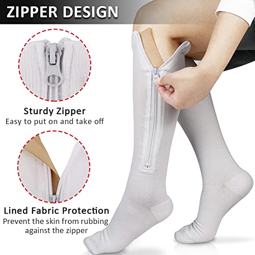 Ailaka Medical 15-20 mmHg Zipper Compression Socks Women Men - color: White, size: Small/Medium (1 Pair)