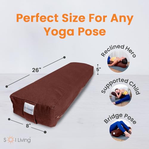 Sol Living Rectangular Yoga Bolster Meditation Pillow, Extra Firm Cotton - color: Brown, size: Rectangular 26" x 8" x 5"
