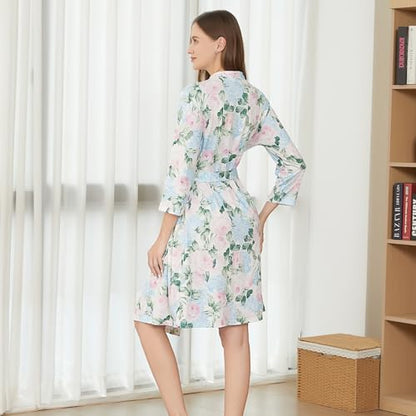 Galabloomer Maternity Robe and Receiving Blanket, Matching Mommy Labor Robe - color: Blue Flower, size: Medium