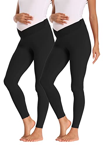 Foucome Women's Maternity Legging Under The Belly - color: 2pack Black, size: Small