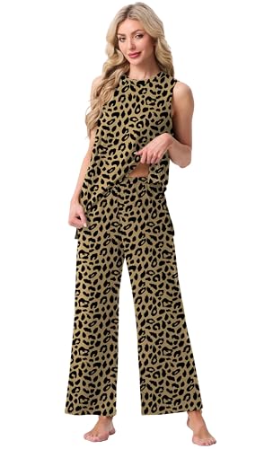 PrinStory Womens Pajamas Sets Sleeveless Pjs Set S-4XL - color: Fp-ld Khaki, size: Large
