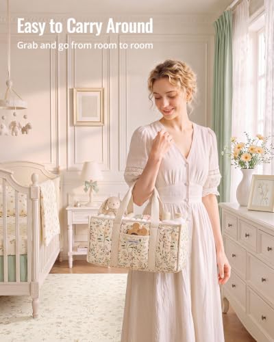 Blissful Diary Baby Diaper Caddy Organizer, Nursery Storage, Ditsy Daisy - color: Ditsy Daisy