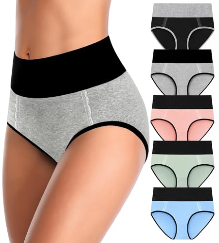 MISSWHO Cotton High Waisted Womens Underwear Soft Stretch Breathable Full Coverage Ladies Panties(Regular & Plus Size) - color: Multicolor-b, size: Medium