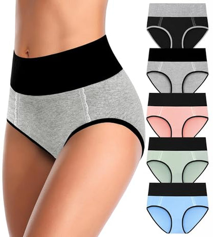 MISSWHO Cotton High Waisted Womens Underwear Soft Stretch Breathable Full Coverage Ladies Panties(Regular & Plus Size) - color: Multicolor-b, size: Medium