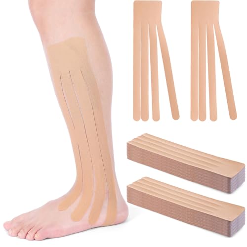 Geiserailie 30 Pcs Precut Kinesiology Fan Tape - Elastic Lifting Fan Cuts for Muscle and Body Support, Pre-Cut Strips for Legs Arms Chest Neck Back(Skin Color) - color: Skin Color