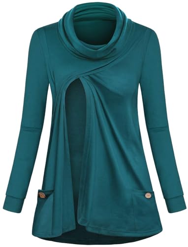Joymom Maternity Warm Cowl Neck Nursing Sweatshirt Breastfeeding Tunic Tops - color: 4-cyan, size: Medium