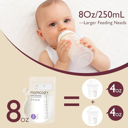 Momcozy 8oz Breastmilk Storage Bags, Temp-Sensing & Pour Spout, 60 Count - size: 60PCS