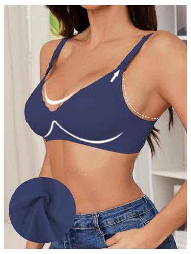 OYOANGLE Women's Maternity Nursing Bra Wireless Push Up Breastfeeding Bras - color: Blue, size: Small