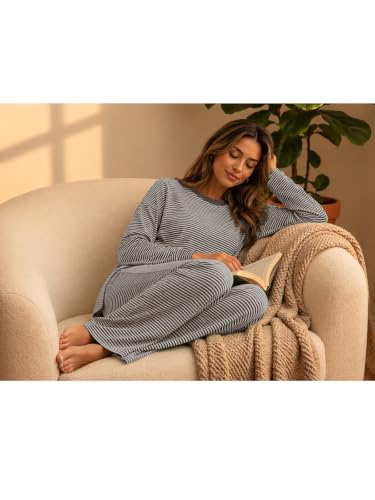 Sexyasasii Women's 2 Piece Striped Lounge Set Maternity Pajama Sets - color: Brown, size: Large